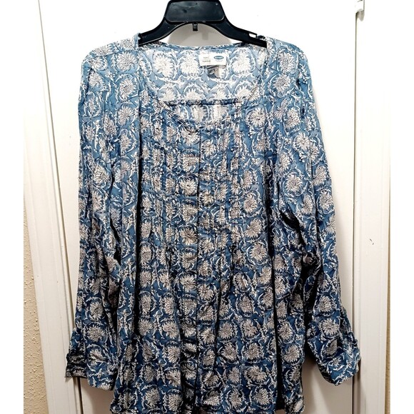 Old Navy Blue Floral Women's Long Sleeve Poet Blouse Size XXL - Picture 1 of 7